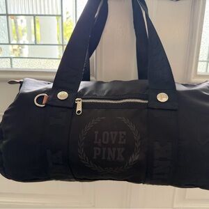 PINK Victoria's Secret Black 'Love Pink' Travel Duffel